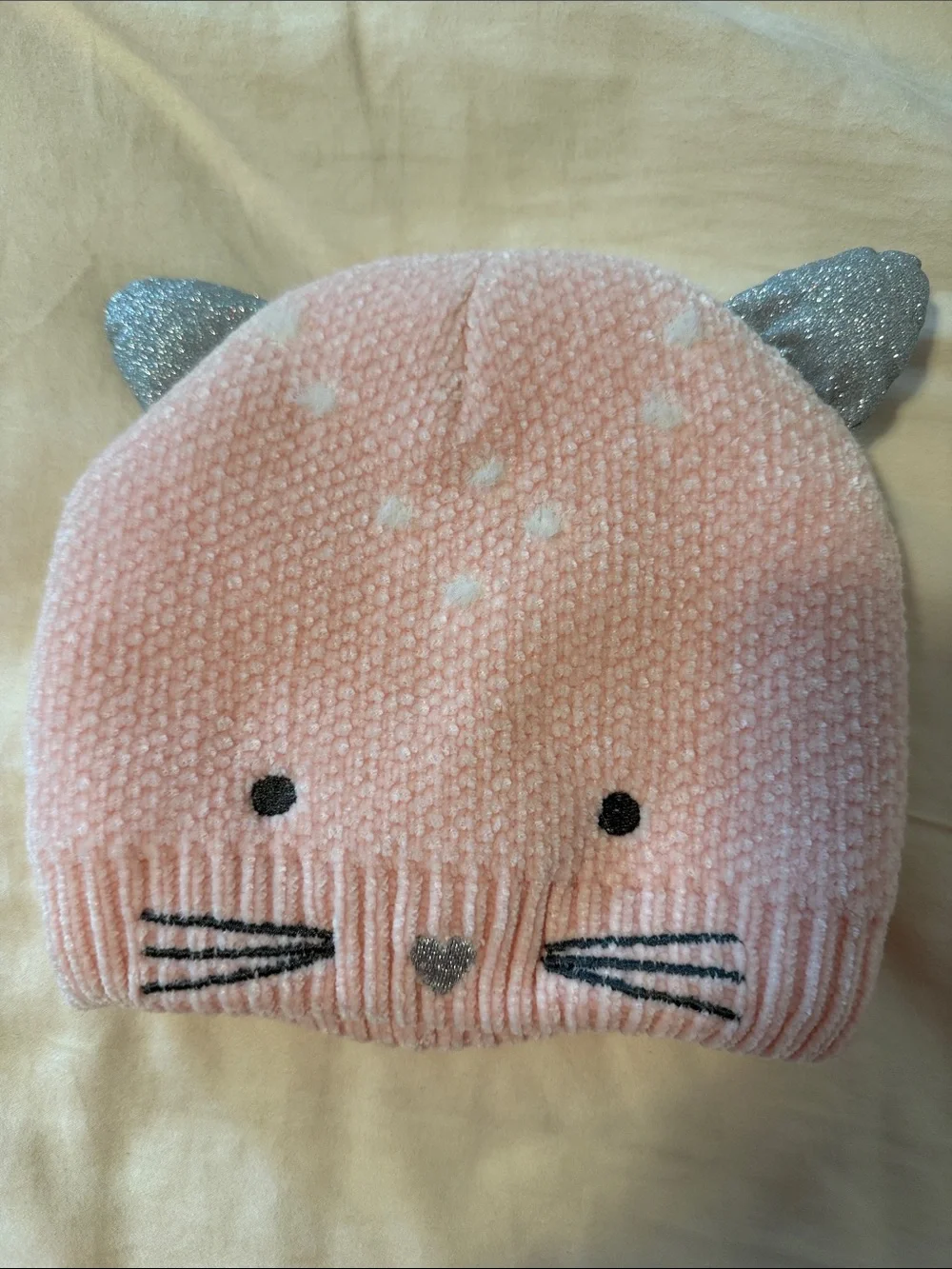 Barnes & Noble Pink Cat Ear Knit Hat with Silver Accents